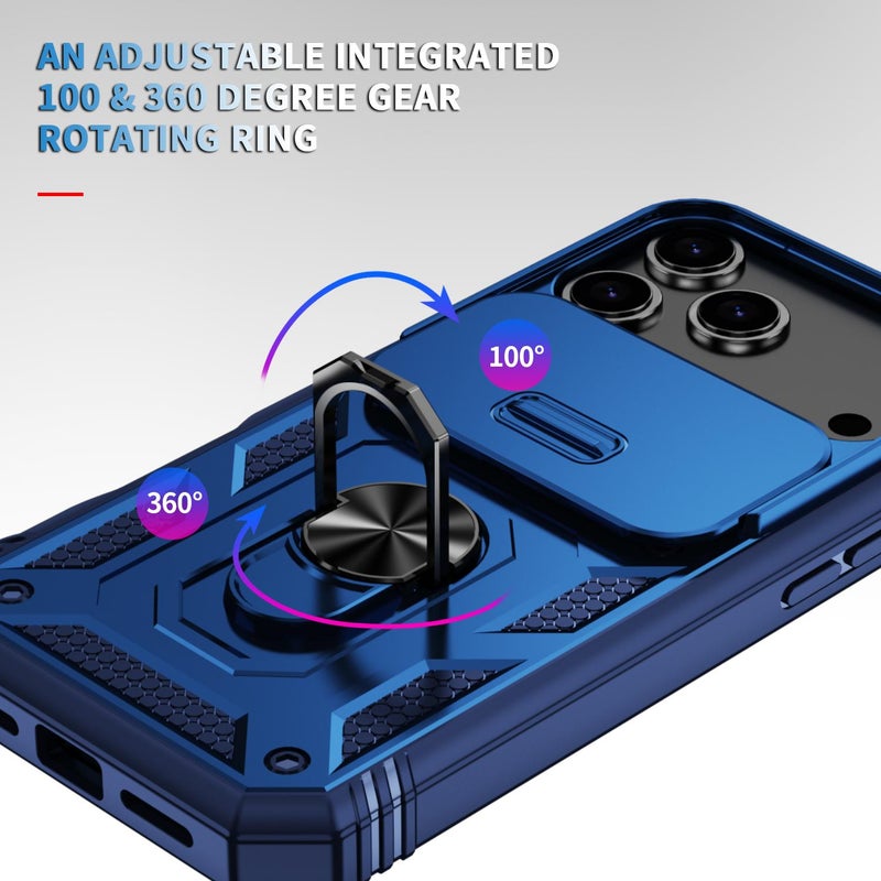 erorex For iPhone 17 Pro Max Sliding Camshield TPU + PC Phone Case with Holder(Navy Blue) - Image 4