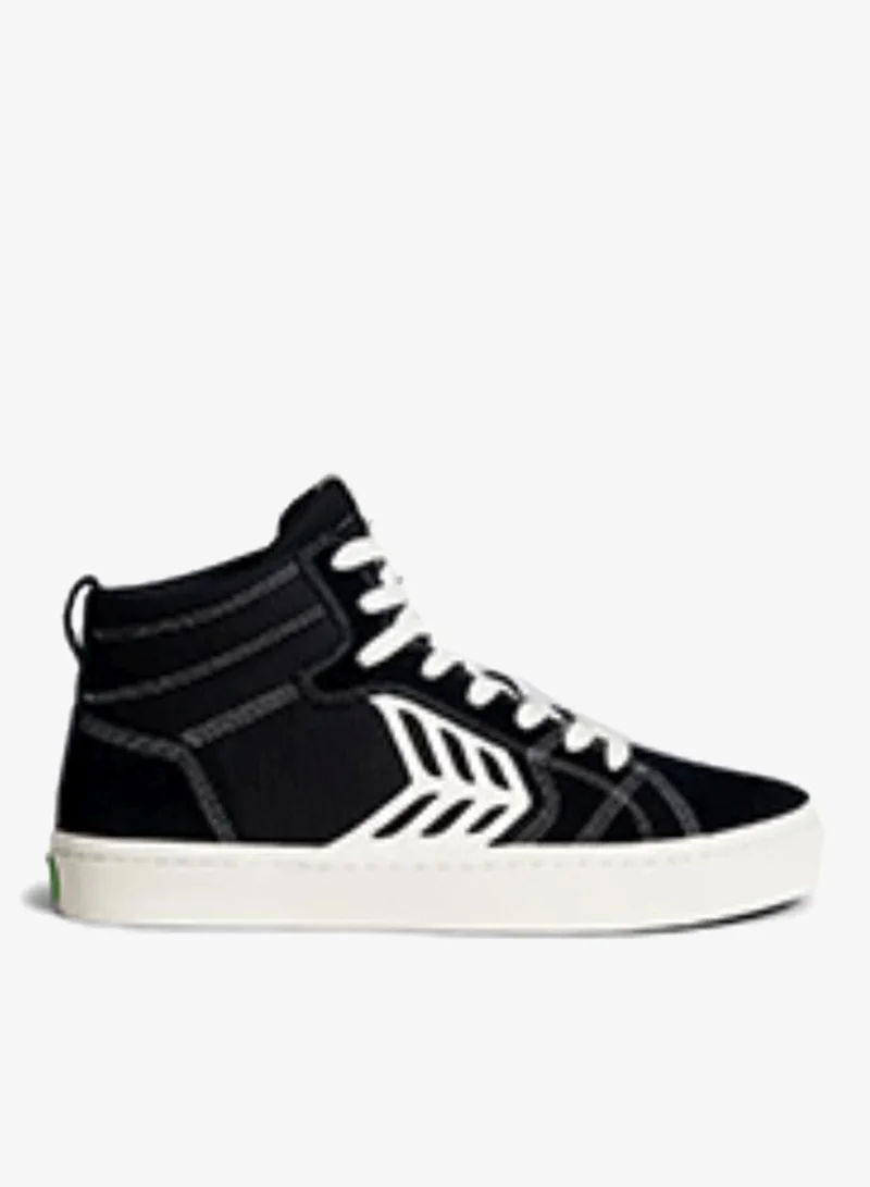 Cariuma CATIBA PRO High Black Suede and Canvas Contrast Thread Ivory Logo Sneaker