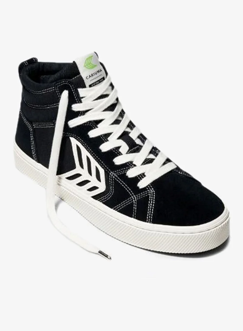 Cariuma CATIBA PRO High Black Suede and Canvas Contrast Thread Ivory Logo Sneaker