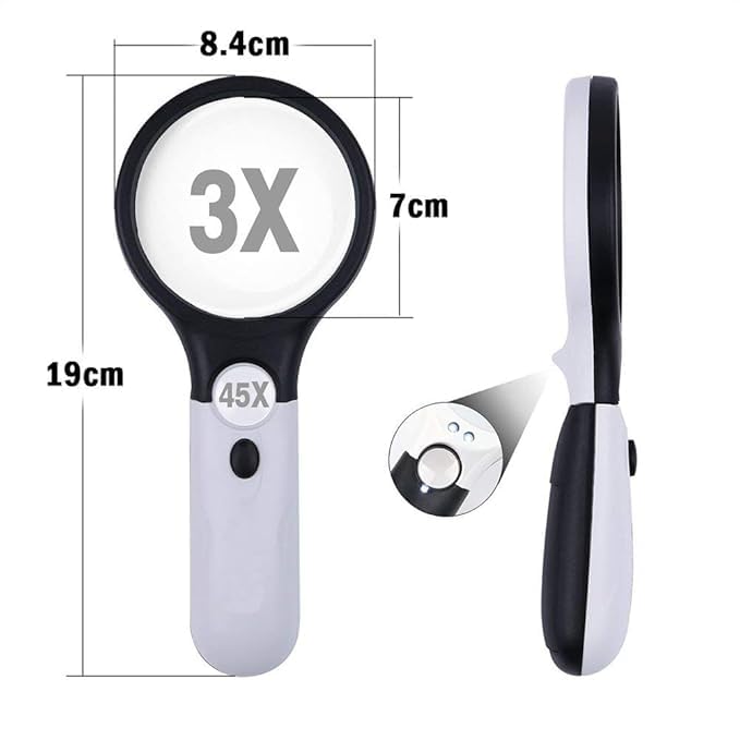 SCHUBERT 3 LED Light 3X & 45x Handheld Magnifier, Reading Magnifying Glass Lens Jewelry Loupe, Book and Newspaper Reading, Insect and Hobby Observation, Classroom Science Magnifier Glass with Light - Image 4