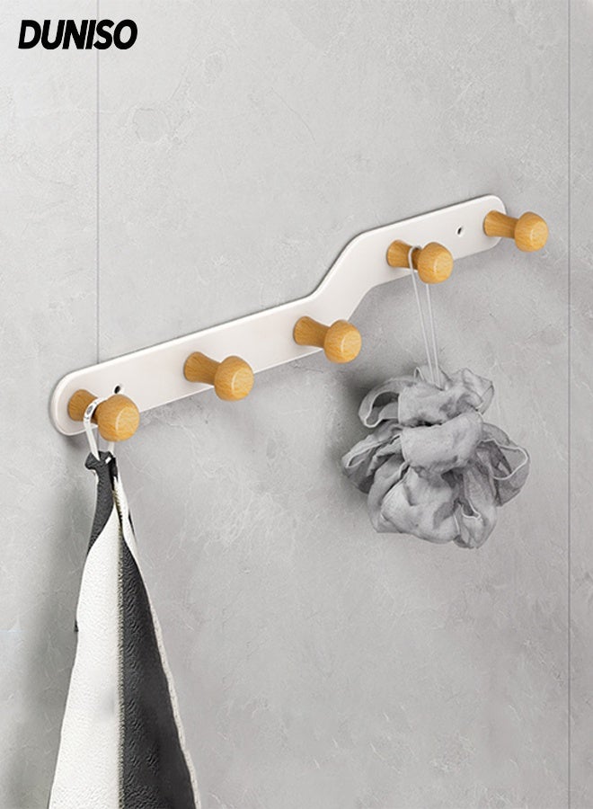 DUNISO Wall Mounted Coat Hook with 5 Hooks,Heavy Duty Hat Rack Key Hooks,Anti-Tear Metal Coat Hanger Rail,Space Saving,Waterproof and Moisture-Proof,for Hat Robes Keys Towel,Entryway, Bathroom, Bedroom, Kitchen - Image 1