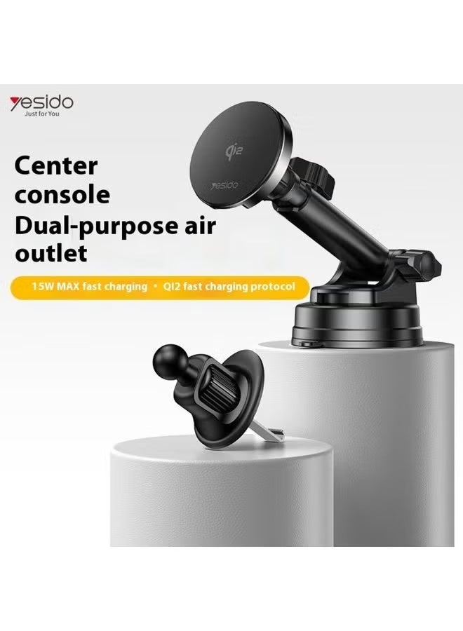 Yesido DS30 15W Wireless Magnetic Fast Charger – Qi 2.0 Certified Magnetic Charging Stand & Car Mount – Dual-Use Magnetic Charging Dock with Fast Charging, Strong Magnet, Adjustable Stand – USB Type-C Cable Included – For Qi-Enabled Devices - Image 4