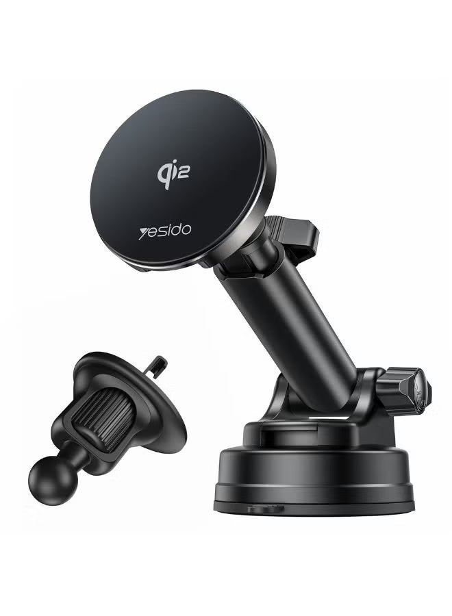 Yesido DS30 15W Wireless Magnetic Fast Charger – Qi 2.0 Certified Magnetic Charging Stand & Car Mount – Dual-Use Magnetic Charging Dock with Fast Charging, Strong Magnet, Adjustable Stand – USB Type-C Cable Included – For Qi-Enabled Devices - Image 1