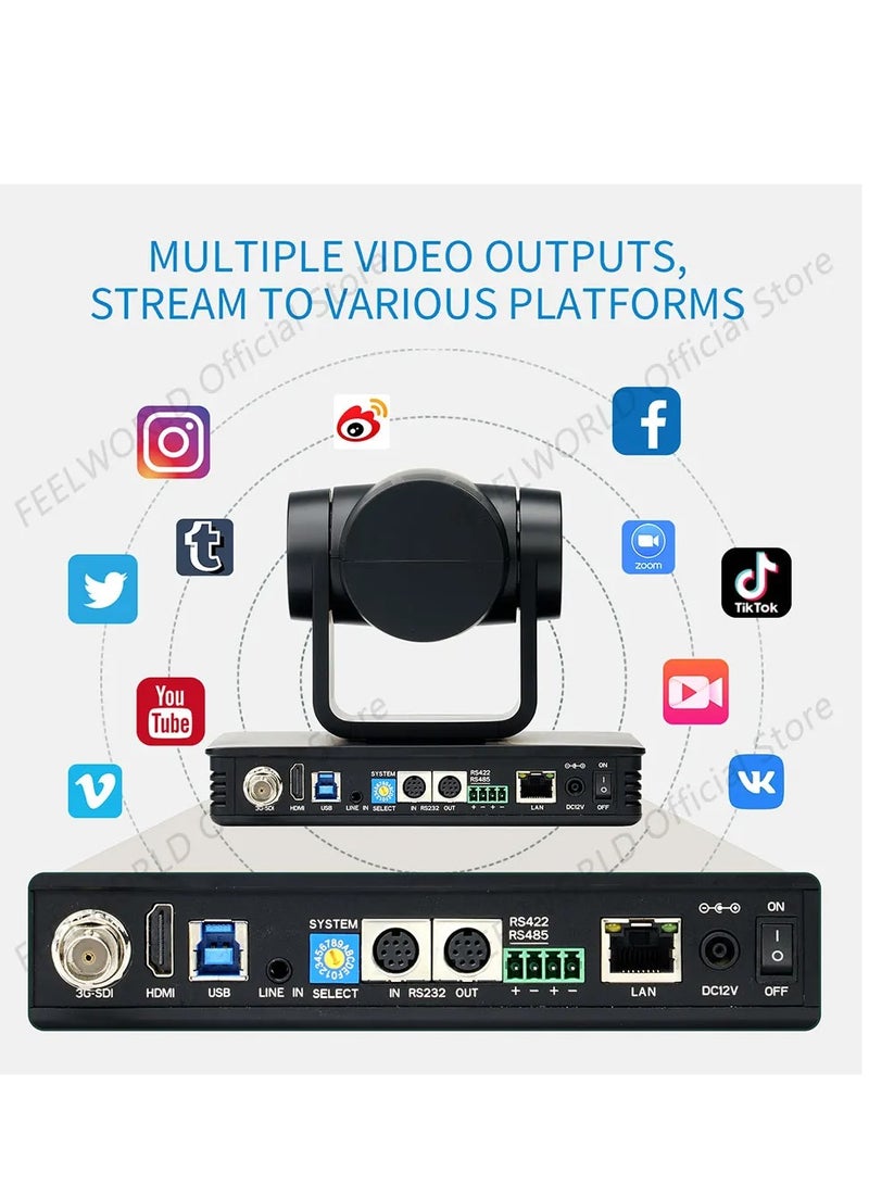 فيل وورلد كاميرا FEELWORLD UHD4K12X 4K PTZ مع زووم بصري 12X وتتبع تلقائي بالذكاء الاصطناعي ومخرجات متعددة - Image 2