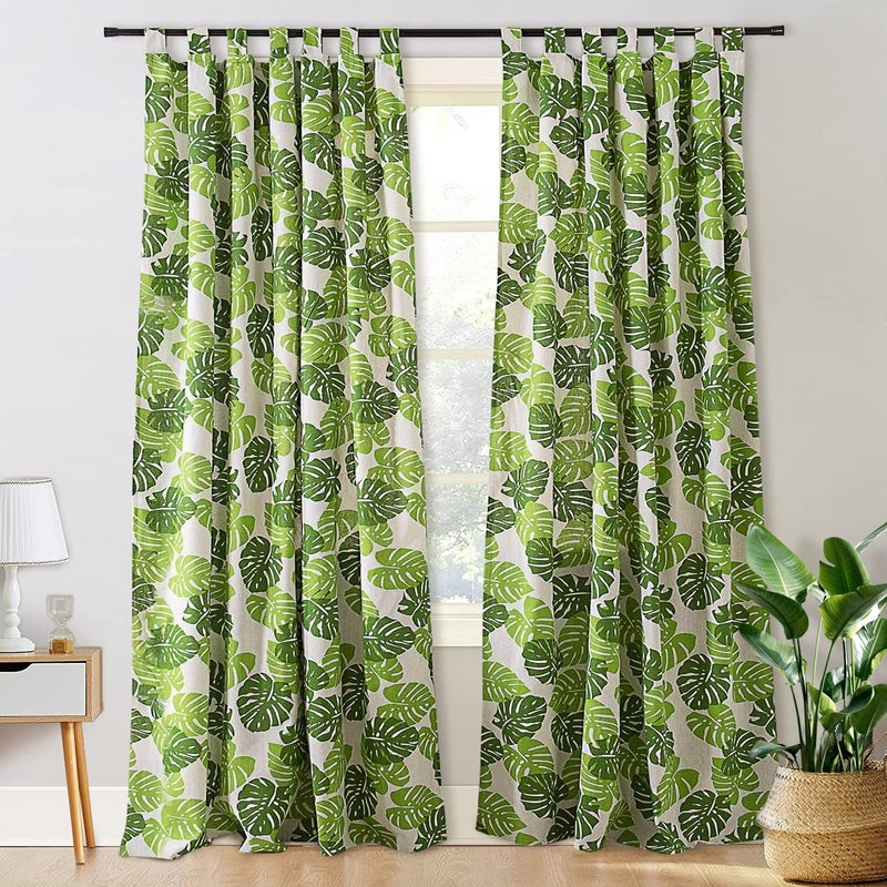BROSHAN Green Leaves Curtains for Bedroom - 2 Panel Set of Tropical Window Curtain Monstera Leaf Print Light Filtering Drapes- Plant Sliding Door Doorway Curtains 78 inch Long - Image 1