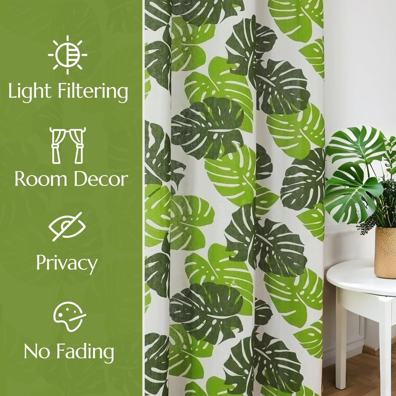 BROSHAN Green Leaves Curtains for Bedroom - 2 Panel Set of Tropical Window Curtain Monstera Leaf Print Light Filtering Drapes- Plant Sliding Door Doorway Curtains 78 inch Long - Image 4