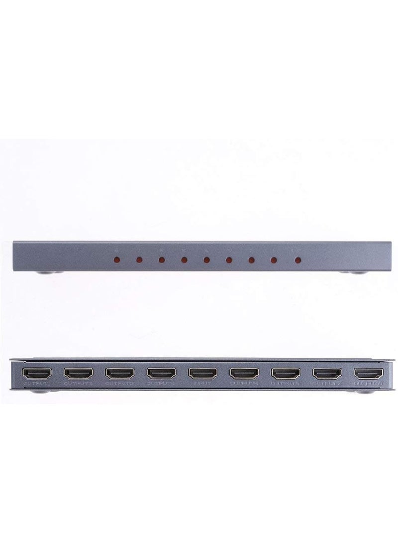 مقسم HDMI صغير 1×8 – مدخل واحد إلى 8 مخارج، مضخم إشارة يدعم 4K و2K و1080P و3D – موزع HDMI عملي وسهل الاستخدام - Image 2