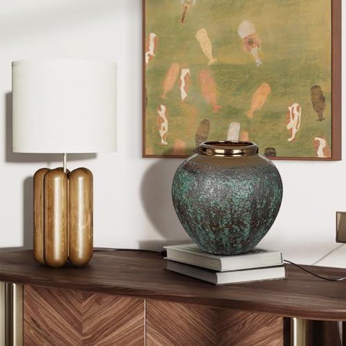 Arborus Ceramic Flower Vase, Rustic Farmhouse Flower Vase with Bronze Rim, Vintage Tall Terracotta Large Vase for Home Office Living Room, Table, Shelf, Mantel Decoration, Farmhouse - Image 4