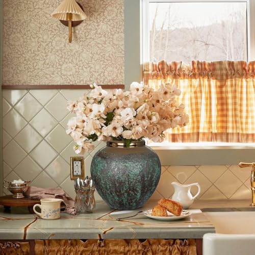 Arborus Ceramic Flower Vase, Rustic Farmhouse Flower Vase with Bronze Rim, Vintage Tall Terracotta Large Vase for Home Office Living Room, Table, Shelf, Mantel Decoration, Farmhouse - Image 5