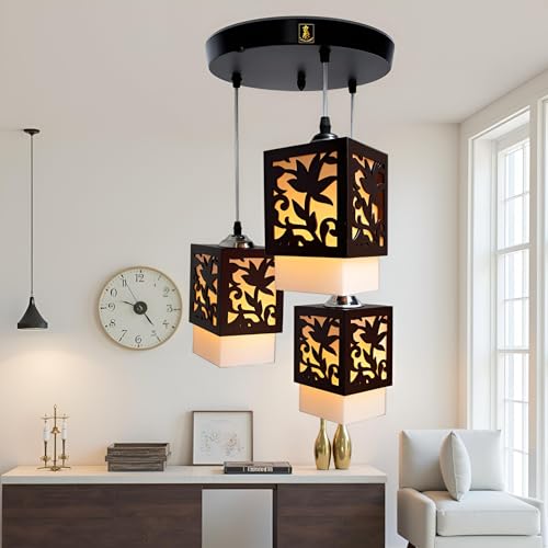 Lyse Decor 3 Lamps Each 14-Watts, Black Color, Lotus Chandelier Hanging Ceiling Light for Living Room(Wood;Plastic) - Image 5