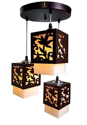 Lyse Decor 3 Lamps Each 14-Watts, Black Color, Lotus Chandelier Hanging Ceiling Light for Living Room(Wood;Plastic) - Image 3