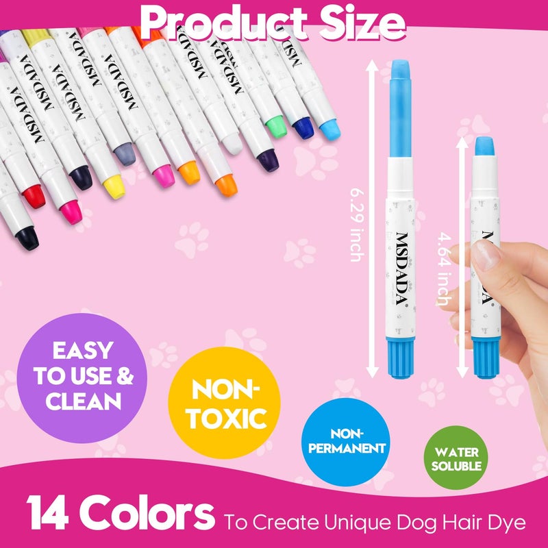 MSDADA Washable & Safe Dog Hair Dye, Temporary Pet Fur Color Markers for Small to Large Dogs, Cats, Puppies - Safe, Fun Gift for Dog & Cat Lovers (14 Pcs) - Image 2