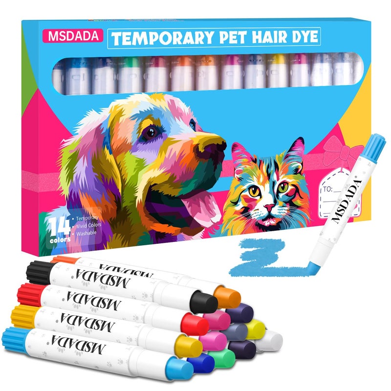 MSDADA Washable & Safe Dog Hair Dye, Temporary Pet Fur Color Markers for Small to Large Dogs, Cats, Puppies - Safe, Fun Gift for Dog & Cat Lovers (14 Pcs) - Image 1
