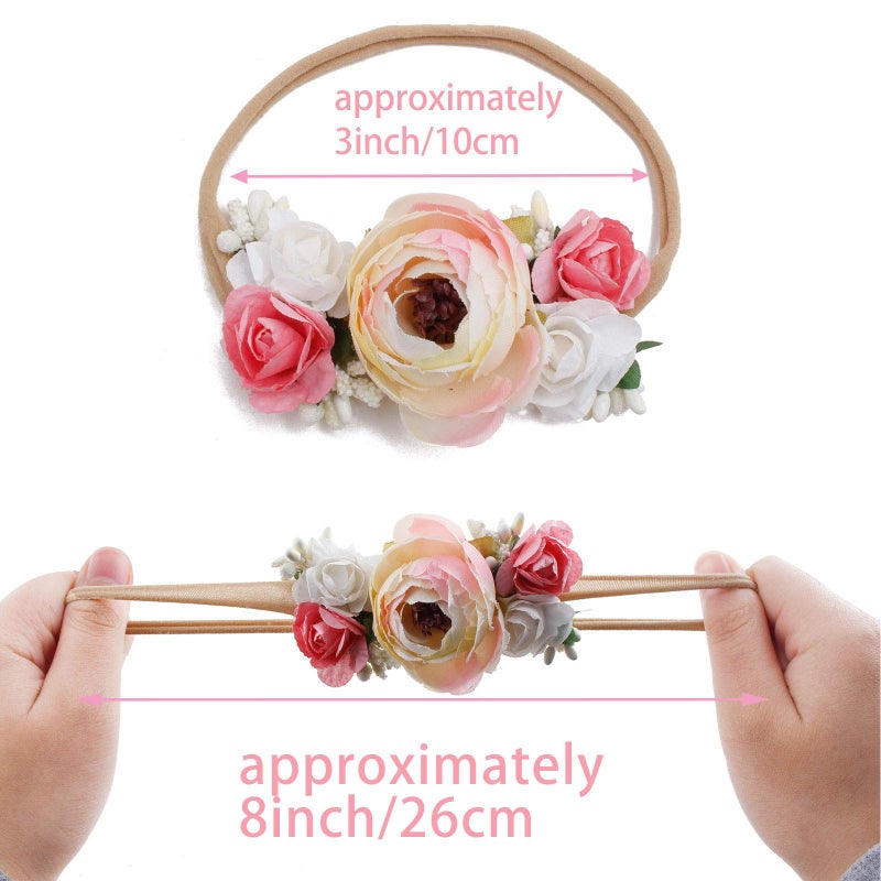 mligril Baby Girl Floral Headbands- 3pcs Nylon Headband Handmade Flower Crown Elastic Hairband Newborn Toddler Hair Accessories Gifts for Girls ï¼ˆ1-6 years oldï¼‰ - Image 3