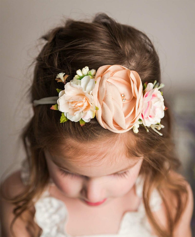 mligril Baby Girl Floral Headbands- 3pcs Nylon Headband Handmade Flower Crown Elastic Hairband Newborn Toddler Hair Accessories Gifts for Girls ï¼ˆ1-6 years oldï¼‰ - Image 5