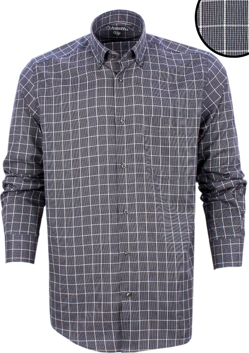 فاريتا Men's Plum Check Collar Buttoned Pocket Long Sleeve Shirt M