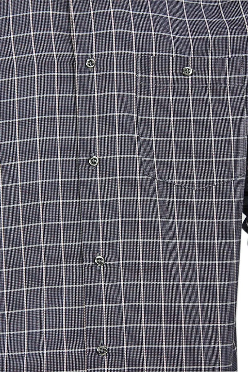 فاريتا Men's Plum Check Collar Buttoned Pocket Long Sleeve Shirt M