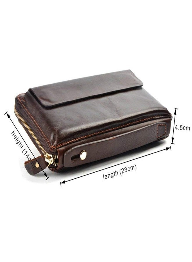 HARPIMER Real Leather Clutch Bags for Men Large Zip Around Genuine Leather Purse Vintage Retro Checkbook Handbag Coffee - Image 3