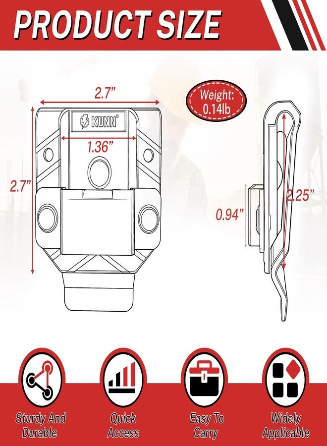 KUNN Tape Measure Holder for Belt Universal Clip Fits Wide 2.7" Belts Low Profile Holster for Construction and DIY - Image 2