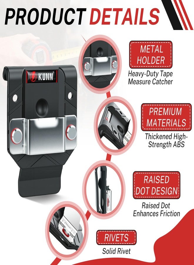 KUNN Tape Measure Holder for Belt Universal Clip Fits Wide 2.7" Belts Low Profile Holster for Construction and DIY - Image 3