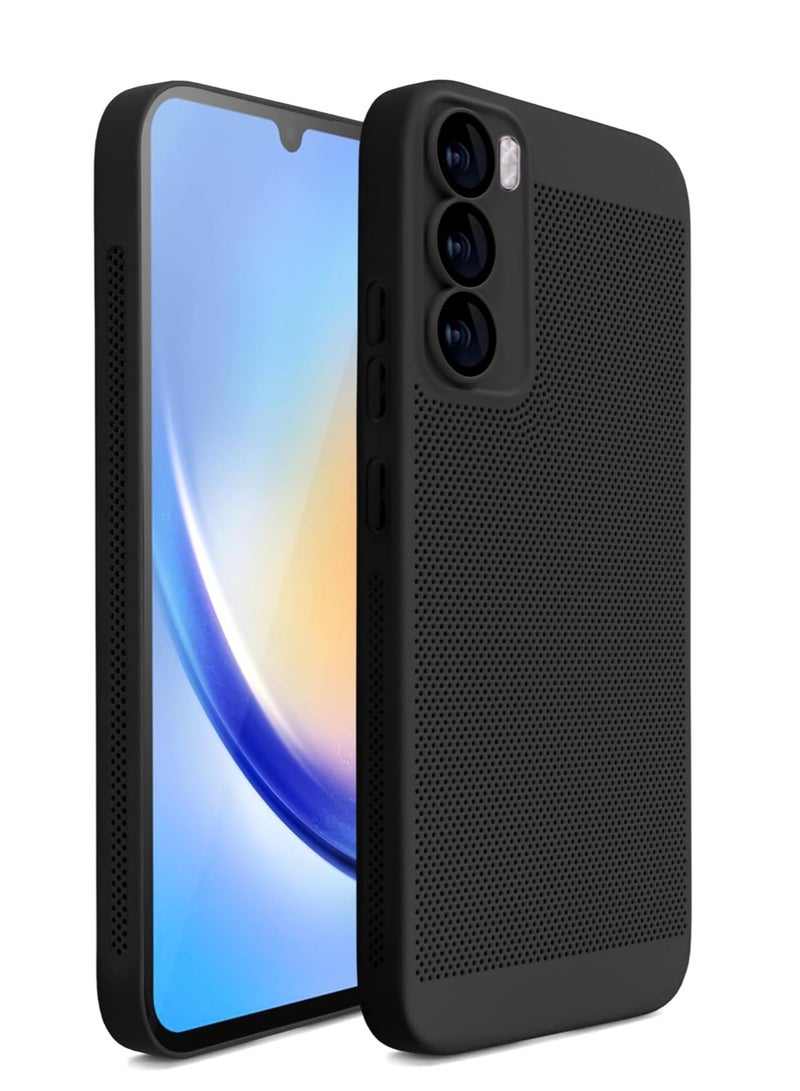 Case For Oppo Reno12 5G Heat Dissipation Case with Built-in Camera Lens Protector Slim Fit Breathable Cooling Anti-Fingerprint Hard PC Back Shockproof Cover (Black) - Image 1