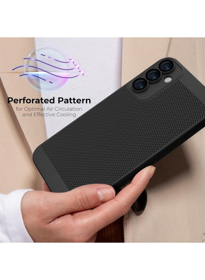 Case For Oppo Reno12 5G Heat Dissipation Case with Built-in Camera Lens Protector Slim Fit Breathable Cooling Anti-Fingerprint Hard PC Back Shockproof Cover (Black) - Image 3