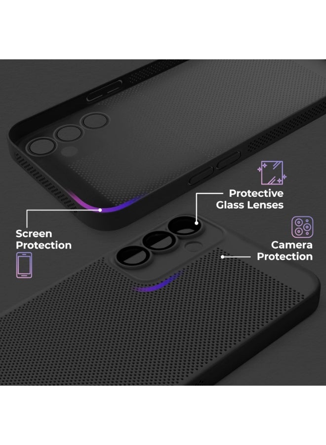 Case For Oppo Reno12 5G Heat Dissipation Case with Built-in Camera Lens Protector Slim Fit Breathable Cooling Anti-Fingerprint Hard PC Back Shockproof Cover (Black) - Image 4