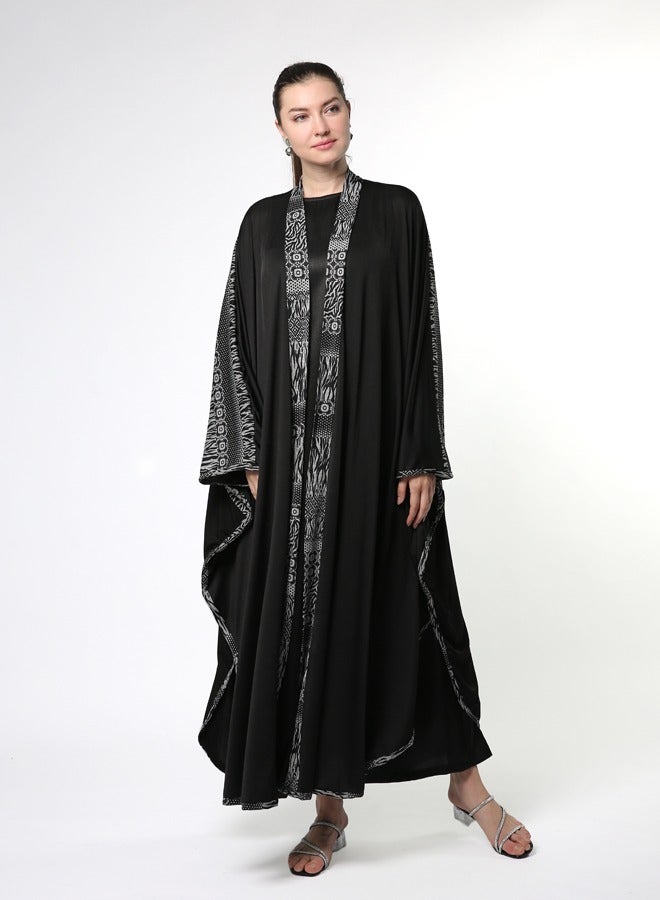 Line73 by Zahra Printed Collar Kimono Abaya - Image 5