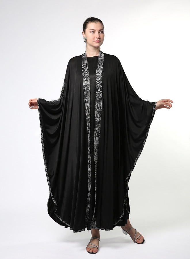 Line73 by Zahra Printed Collar Kimono Abaya - Image 2