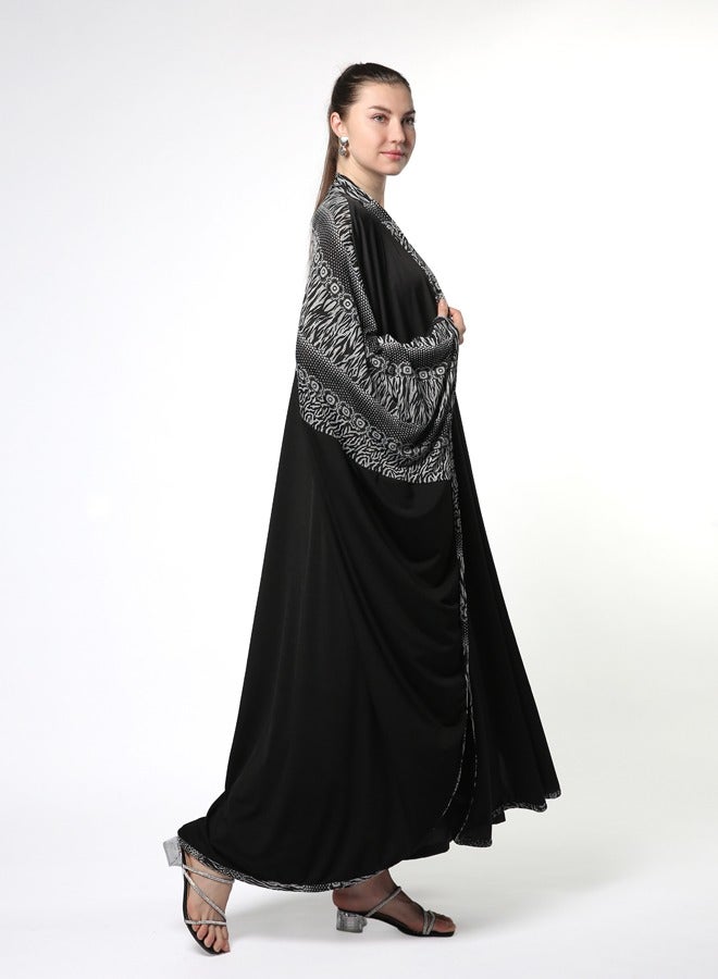 Line73 by Zahra Printed Collar Kimono Abaya - Image 3