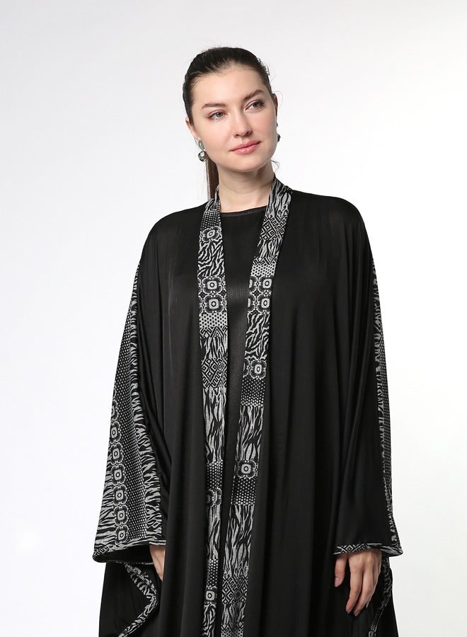Line73 by Zahra Printed Collar Kimono Abaya - Image 4