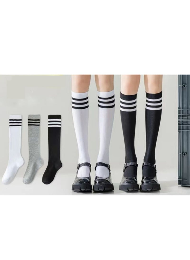 Joychic Women's summer thin calf socks JK socks slightly pressed slimming women's socks classic black and white gray Japanese CY, versatile knee socks, fashionable college style women's socks (3 pairs, multi-color) - Image 2
