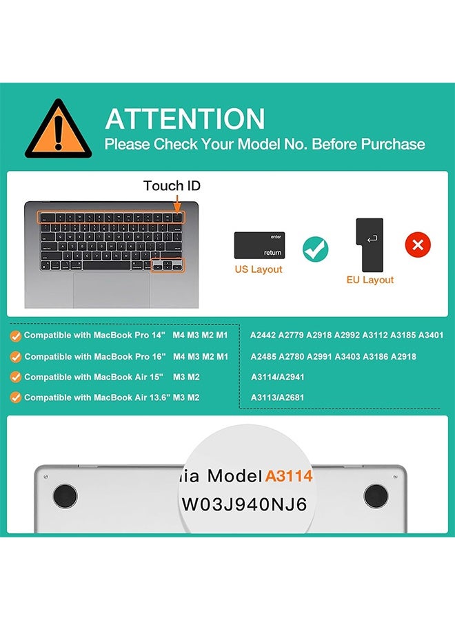 Ultra Thin Keyboard Cover Skin with Dust Plugs Compatible with MacBook Air 15 inch M3 A3114 M2 A2941/Air 13.6 A3113 A2681/Pro 14/16 M4 M3 M2 M1, Grey - Image 2