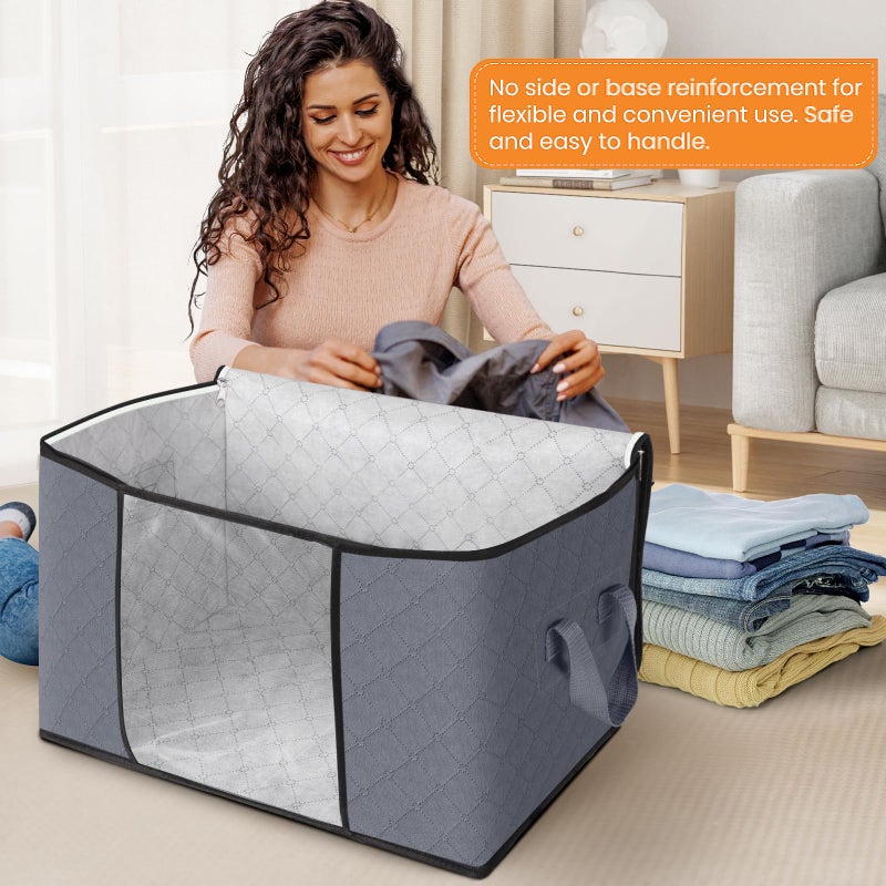 Fab totes 24 Gallons Clothes Storage, Foldable Thick Fabric Blanket Storage Bags, Containers for Organizing Bedroom, Closet, Clothing, Comforter, Organization with Handle (3 Pack,Grey) - Image 3