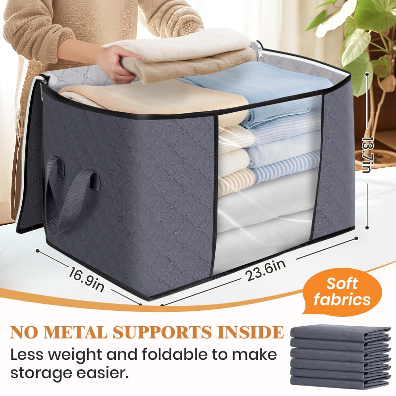 Fab totes 24 Gallons Clothes Storage, Foldable Thick Fabric Blanket Storage Bags, Containers for Organizing Bedroom, Closet, Clothing, Comforter, Organization with Handle (3 Pack,Grey) - Image 2
