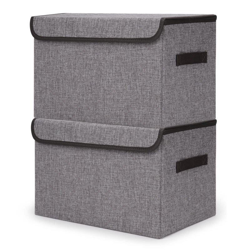 Bagnizer Large 42 Quarts Fabric Storage Bins with Lids 2Pack Linen Collapsible Foldable Storage Cubes Closet Organizer Containers boxes with Handles for Home Office 167 x 12 x 12 Gray