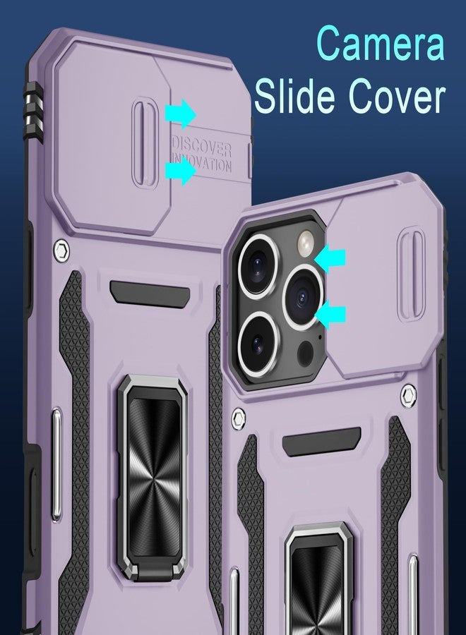 DEERLAMN جراب DEERLAMN لهاتف iPhone 16 Pro Max مع غطاء كاميرا منزلق + واقي شاشة (عبوة واحدة)، غطاء واقٍ مقاوم للصدمات بمسند حلقي دوار - بنفسجي داكن - Image 2