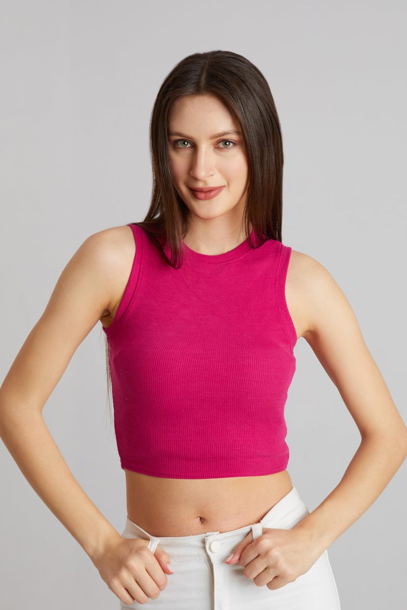 Berry&Bird BERRY BIRD® Stylish Sleeveless Round Neck Ribbed Tank Tops for Women & Girls Slim Fit Collarless Beach, Gym Wear and Western Trendy Fashion Pink - Image 4