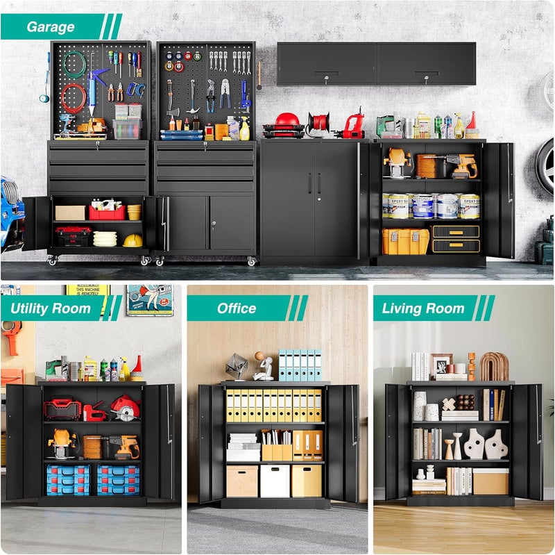 SISESOL Metal Storage Cabinet Locked Steel Cabinet with 2 Adjustable Shelves,Office Cabinet Locking Tool Cabinets,Kitchen Storage Cabinets Metal Locker Small Counter Height Storage Cupboard 36" H - Image 4