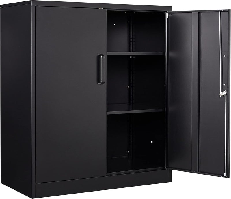 SISESOL Metal Storage Cabinet Locked Steel Cabinet with 2 Adjustable Shelves,Office Cabinet Locking Tool Cabinets,Kitchen Storage Cabinets Metal Locker Small Counter Height Storage Cupboard 36" H - Image 1