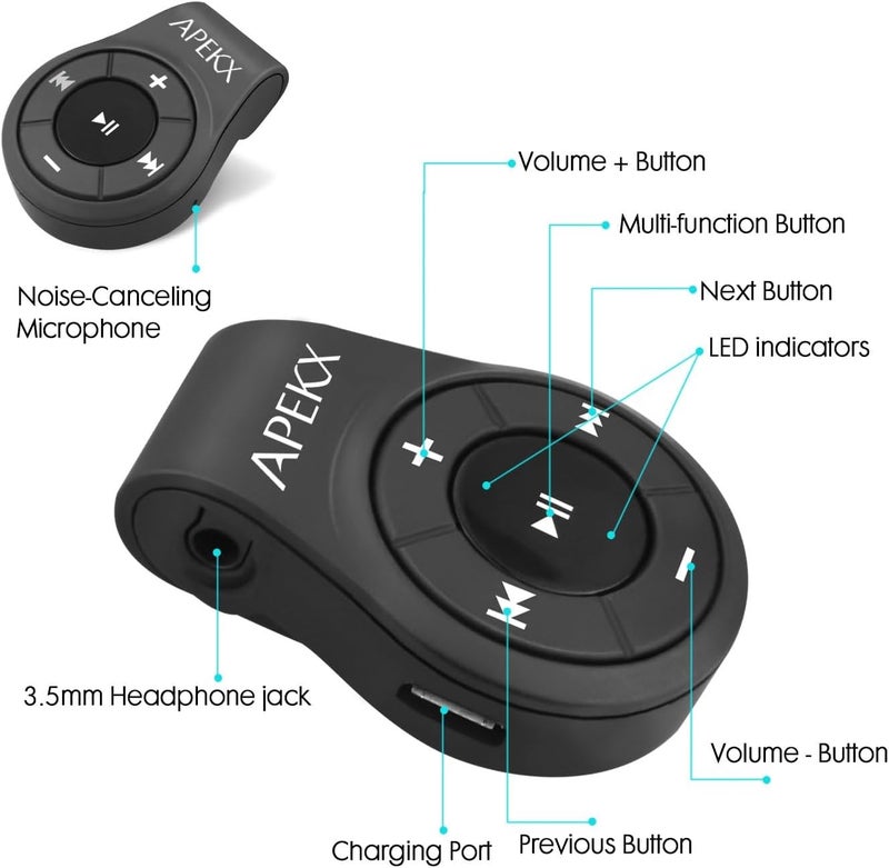 APEKX Clip Bluetooth Audio Adapter for Headphones, Headset, Speaker, Wireless Receiver with MIC for Hands-Released Call and Music - Image 4