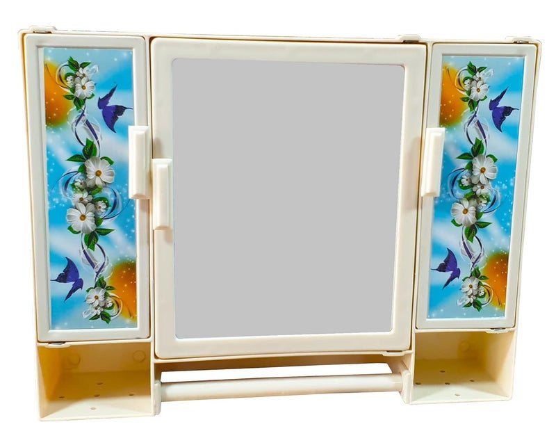 Maskey Multiuse Virgin Plastic Tripple Door Storage Bathroom Mirror Cabinet with Two Adjustable Storage Shelves and Extra Towel Rod BeigeSize 18 x 14 x 4 Inches - Image 5