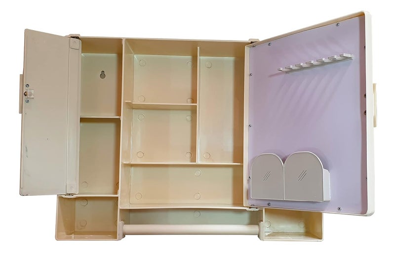 Maskey Multiuse Virgin Plastic Tripple Door Storage Bathroom Mirror Cabinet with Two Adjustable Storage Shelves and Extra Towel Rod BeigeSize 18 x 14 x 4 Inches - Image 2