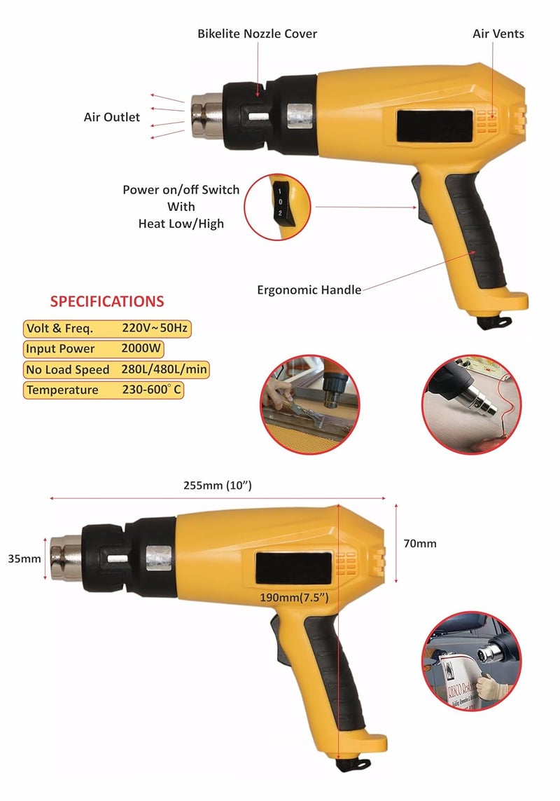 Digital Craft Professional Industrial Shrink Wrap Blower Heater Electric Hot Air Gun Kit Hot Air Gun 2000WHack SawWire Stripper - Image 2