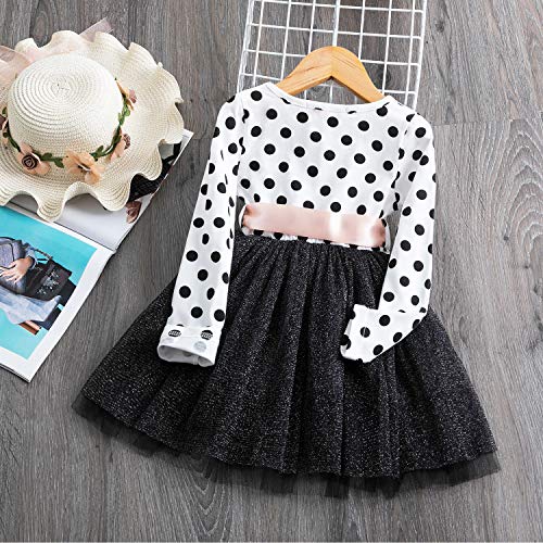 NNJXD Toddler Girl Polka Dotted Multilayer Ruffled Long Sleeve Tutu Party Dresses (3-4 Years, White) - Image 3