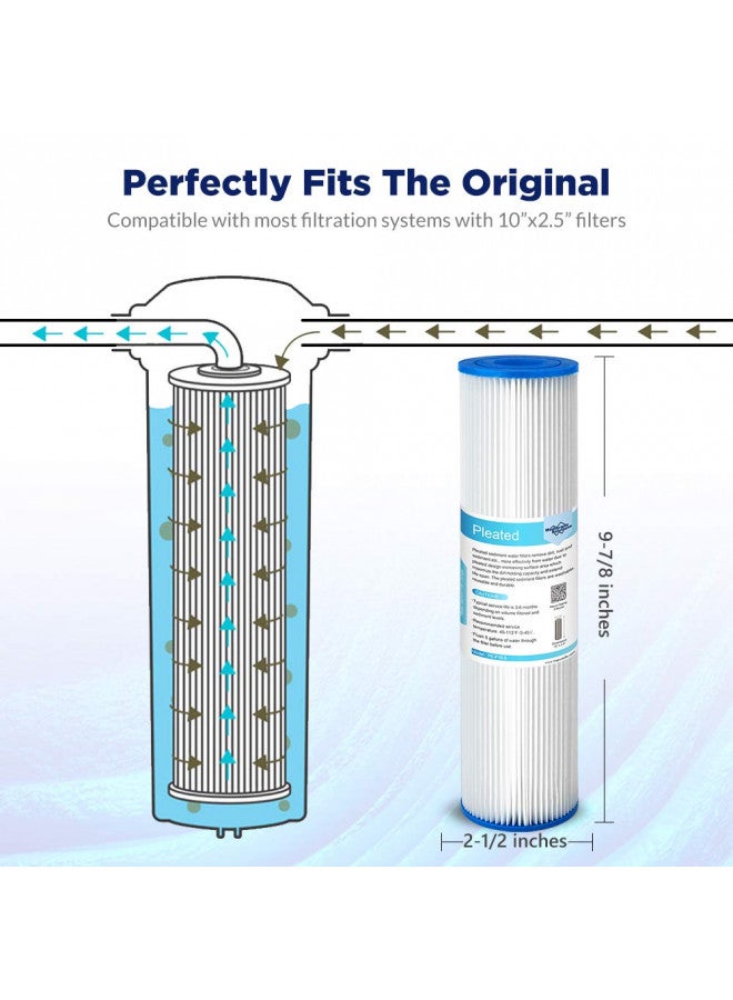 Membrane Solutions مرشحات مياه من ميمبرين سوليوشنز 20 ميكرون من البوليستر المطوي 10"x2.5" خرطوشة بديلة عالمية للفلتر المسبق للمنزل بالكامل متوافقة مع W50PE، WFPFC3002، SPC-25-1050، FM-50-975 - 4 عبوات - Image 1