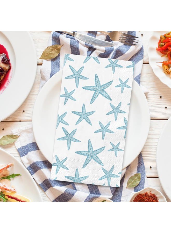 JarThenaAMCS 100Pcs Blue Starfish Guest Napkins Disposable Ocean Theme Paper Napkins Dinner Hand Napkins for Party Supplies Table Decorations - Image 3