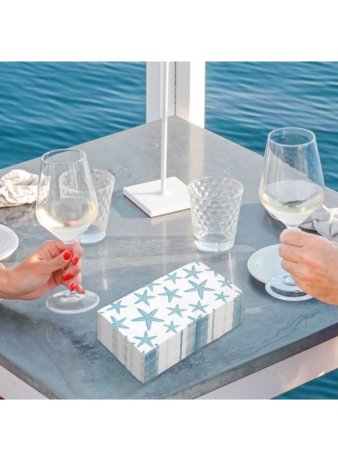 JarThenaAMCS 100Pcs Blue Starfish Guest Napkins Disposable Ocean Theme Paper Napkins Dinner Hand Napkins for Party Supplies Table Decorations - Image 5