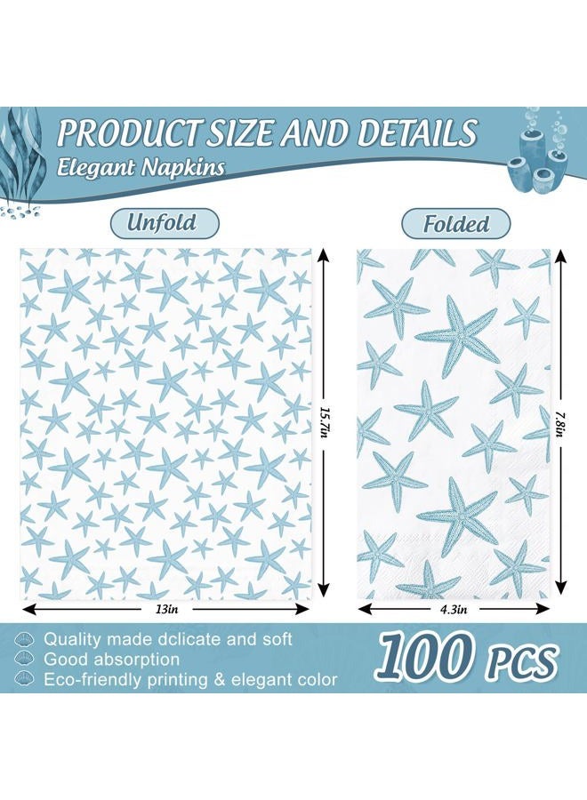 JarThenaAMCS 100Pcs Blue Starfish Guest Napkins Disposable Ocean Theme Paper Napkins Dinner Hand Napkins for Party Supplies Table Decorations - Image 2