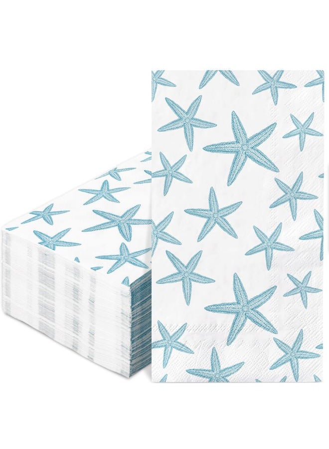 JarThenaAMCS 100Pcs Blue Starfish Guest Napkins Disposable Ocean Theme Paper Napkins Dinner Hand Napkins for Party Supplies Table Decorations - Image 1